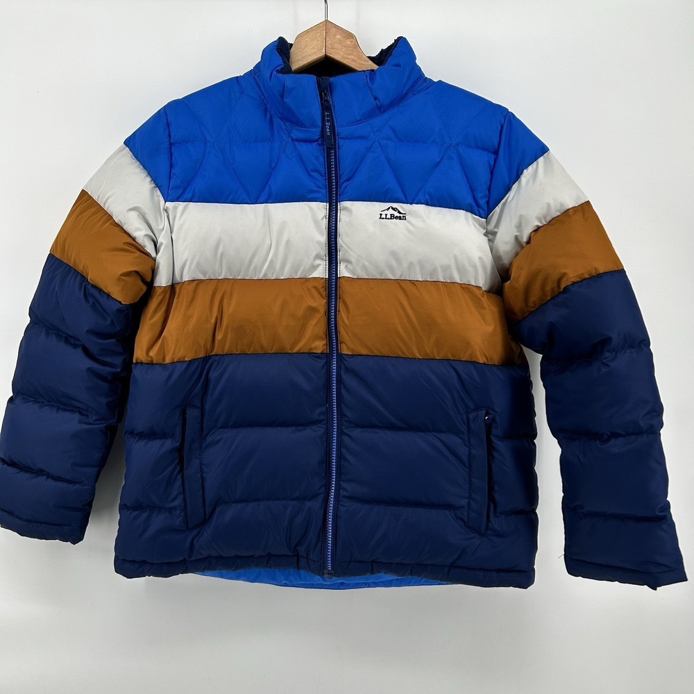 LL Bean DownTek Puffer Jacket Boys XL 18 Blue Colorblock Winter Coat Gorpcore
